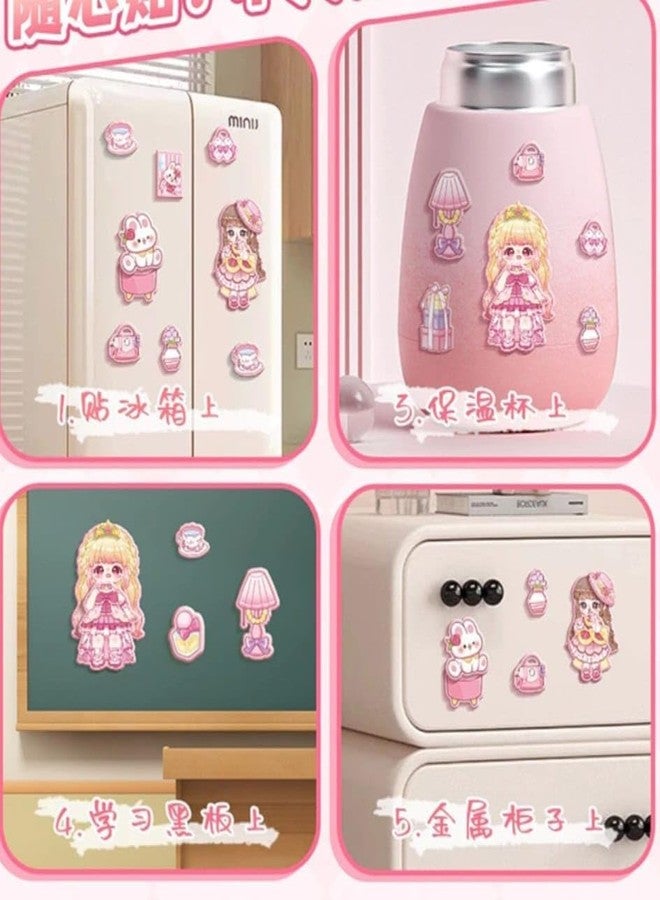 فيماس كواليتي دمية الأميرة المغناطيسية عالية الجودة، لعبة تلبيس مغناطيسية يمكنكِ صنعها بنفسكِ | ألعاب تمثيلية للبنات | كتاب دمى مغناطيسي للعب بالدمى للبنات - مجموعة ملصقات مغناطيسية قابلة لإعادة الاستخدام مع حامل ومشاهد، مناسبة للأطفال من عمر 3 سنوات فما فوق - Image 3